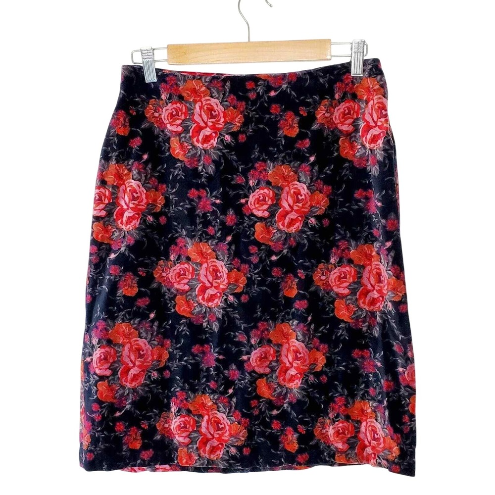 Hennes Collection H&M Black Floral Velvet Whimsigoth Mini Skirt Womens Sz 8 Goth